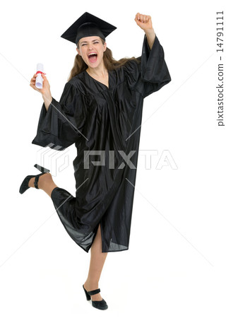 Full length portrait of happy graduation woman with diploma Full length portrait of happy graduation woman with diploma 14791111