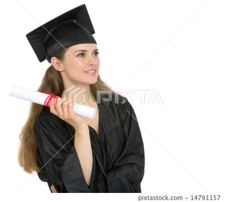 Graduation woman with diploma looking on copy space 14791157