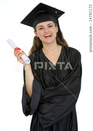 Smiling graduation female student holding diploma Smiling graduation female student holding diploma 14791172