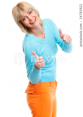 Happy elderly female showing thumbs up 14792922