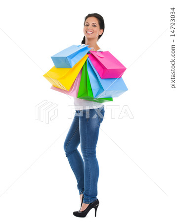 Full length portrait of happy girl with shopping bags 14793034