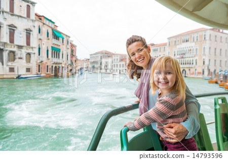 Happy mother and baby girl travel by venice water bus Happy mother and baby girl travel by venice water bus 14793596