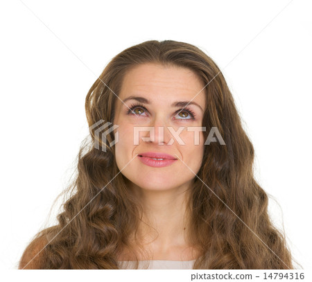 Portrait of woman with gorgeous hairs looking up Portrait of woman with gorgeous hairs looking up 14794316