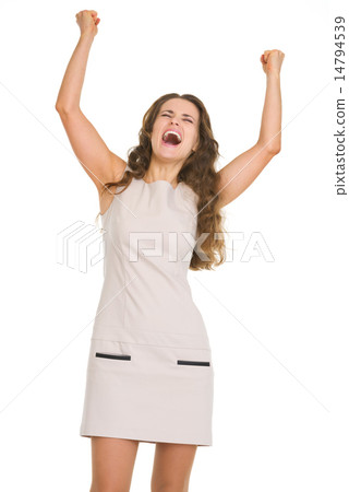 Portrait of happy young woman rejoicing success 14794539