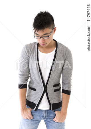 Depressed Chinese man looking down. 14797468