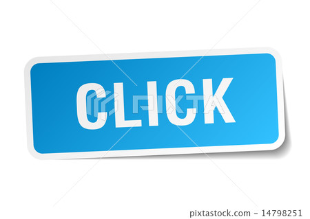 click blue square sticker isolated on white click blue square sticker isolated on white 14798251