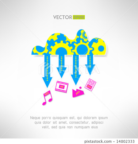 Cloud service icon with multimedia. Network technology and remote media storage concept. Vector illu 14802333