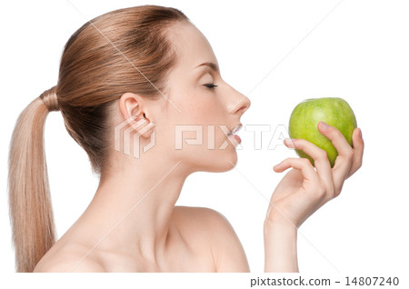 woman eat green apple 14807240