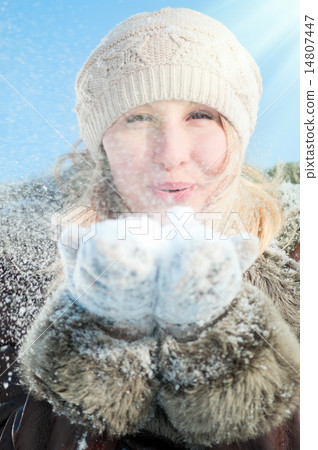 Winter woman blowing Snow 14807447