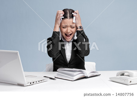 Sad business woman with personal organizer. 14807756