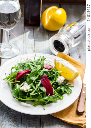 Fresh green salad with beets, goat cheese, olive Fresh green salad with beets, goat cheese, olive 14815617
