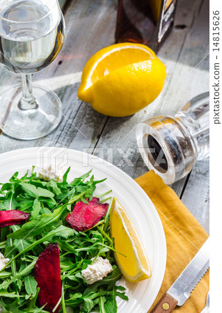 salad with arugula beet and goat cheese, lemon salad with arugula beet and goat cheese, lemon 14815626