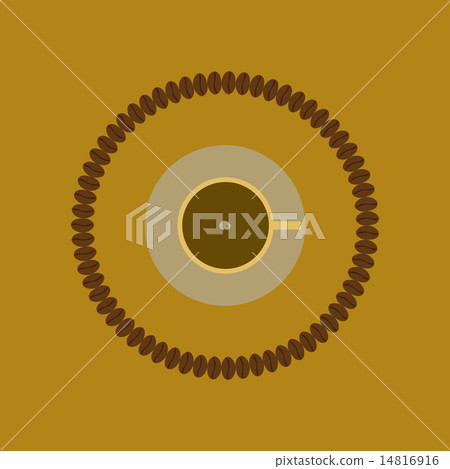 Coffee cup and beans from above. Coffee cup and beans from above. 14816916