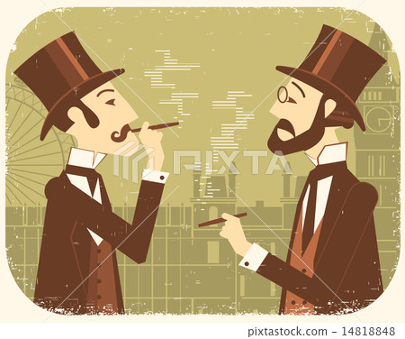 Gentlemen in bowler hats.Vintage London background 14818848