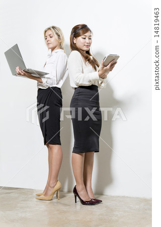 Business woman using laptop, low angle 14819463