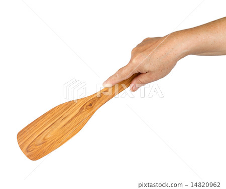 long-handle ladle in hand isolated on white 14820962