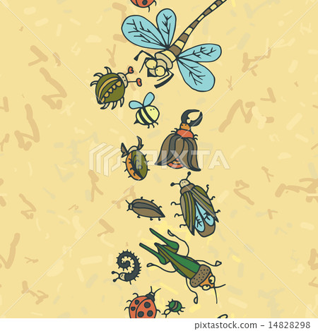 图库插图 cute cartoon insect border pattern summer concept