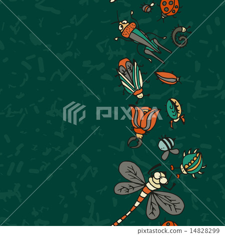 Cute cartoon insect border pattern. Summer concept Cute cartoon insect border pattern. Summer concept 14828299