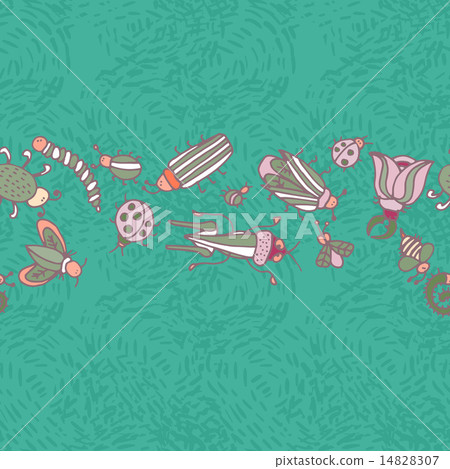 Cute cartoon insect border pattern. Summer concept Cute cartoon insect border pattern. Summer concept 14828307
