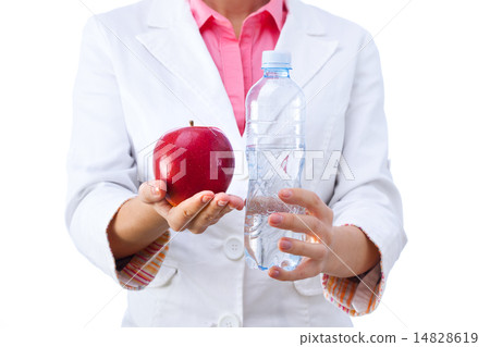 Doctor Nutritionist Woman holding health food and drink 14828619