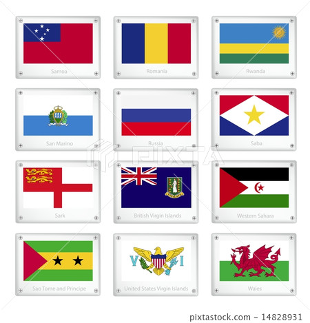 Twelve Countries Flags on Metal Texture Plates Twelve Countries Flags on Metal Texture Plates 14828931