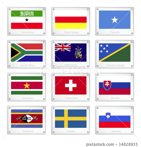 Set of Countries Flags on Metal Texture Plates Set of Countries Flags on Metal Texture Plates 14828933
