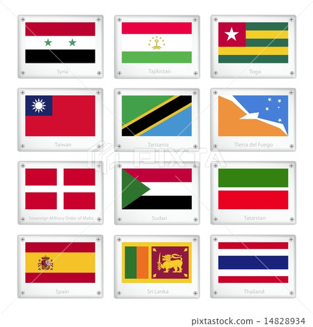 A Set of Countries Flags on Metal Texture Plates A Set of Countries Flags on Metal Texture Plates 14828934