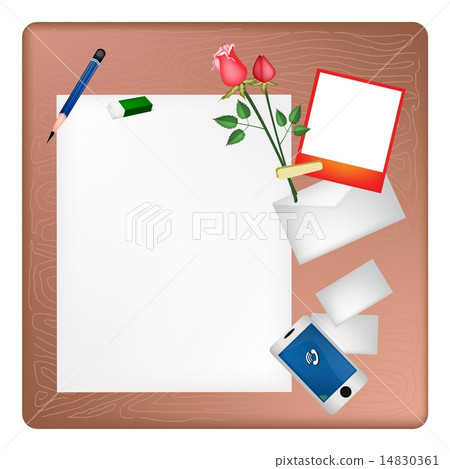 Pencil and Red Rose on A Blank Page with Envelope Pencil and Red Rose on A Blank Page with Envelope 14830361