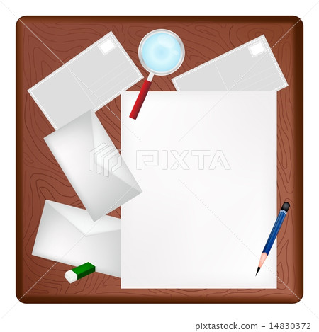 Pencil and Magnifying Glass on Blank Page Envelope Pencil and Magnifying Glass on Blank Page Envelope 14830372