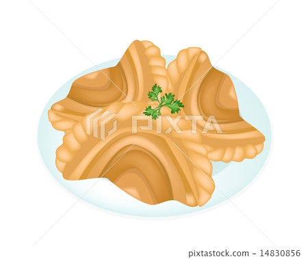 Three Thai Curry Puffs in A White Plate 14830856