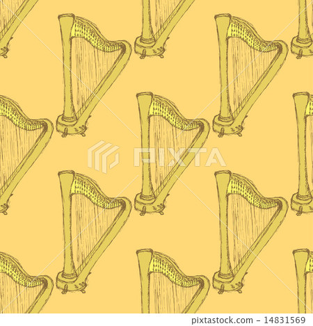 Sketch harp musical instrument in vintage style 14831569