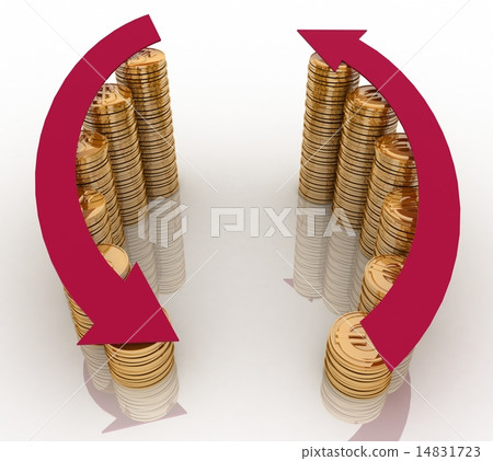 3d diagram of golden coins with a arrow 14831723