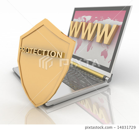 Notebook with shield - Internet security concept Notebook with shield - Internet security concept 14831729