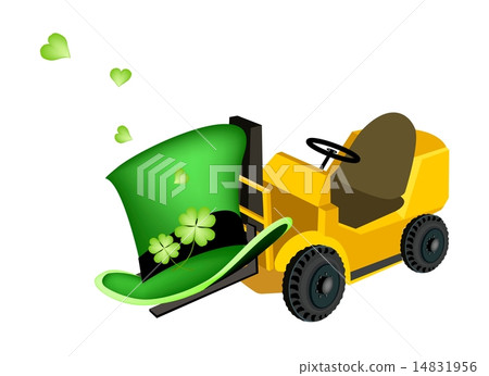 Yellow Forklift Truck Loading Four Leaf Clovers Yellow Forklift Truck Loading Four Leaf Clovers 14831956