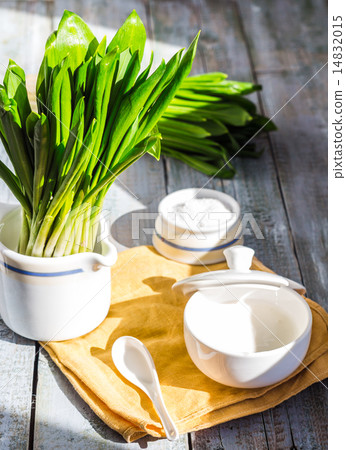 Ramson with sour cream and salt to the light board Ramson with sour cream and salt to the light board 14832015