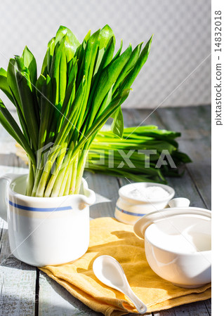 Ramson with sour cream and salt to the light board Ramson with sour cream and salt to the light board 14832018