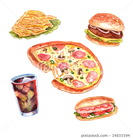 Watercolor fast food lunch menu set 14833394