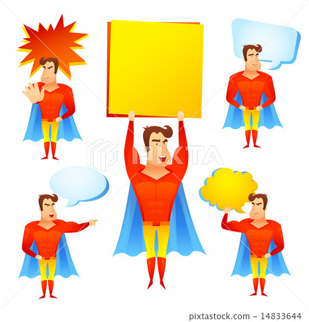 Superhero cartoon character with speech bubbles Superhero cartoon character with speech bubbles 14833644