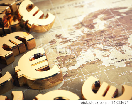 Euro sign on the world map background  14833675