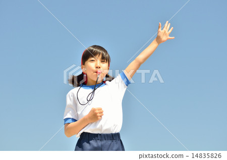 Girl playing whistle (gym suit, hachimaki) 14835826