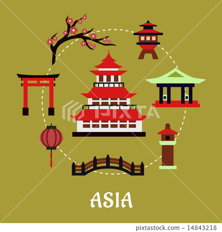 Japan architectural and cultural symbols flat icon Japan architectural and cultural symbols flat icon 14843218