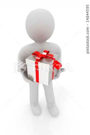 3d man and gift with red ribbon 3d man and gift with red ribbon 14844595