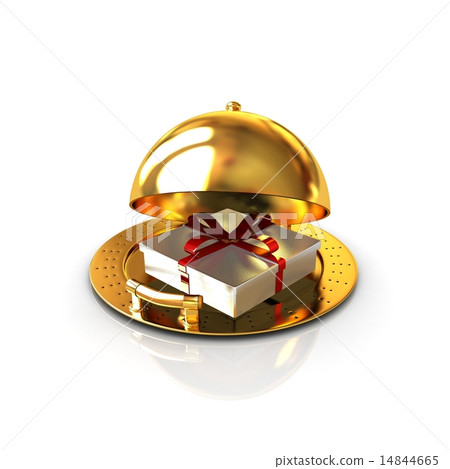 Illustration of a luxury gift on restaurant cloche 14844665