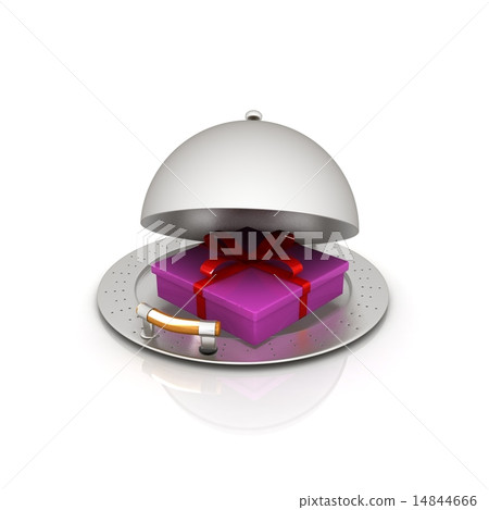 Illustration of a luxury gift on restaurant cloche Illustration of a luxury gift on restaurant cloche 14844666