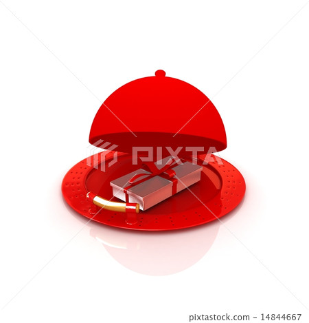 Illustration of a luxury gift on restaurant cloche 14844667