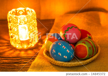 Easter eggs on basket 14845372