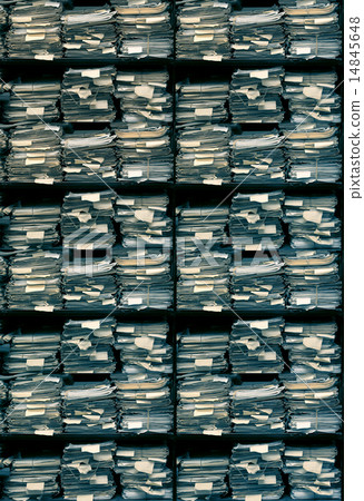 Paper documents stacked in archive Paper documents stacked in archive 14845648