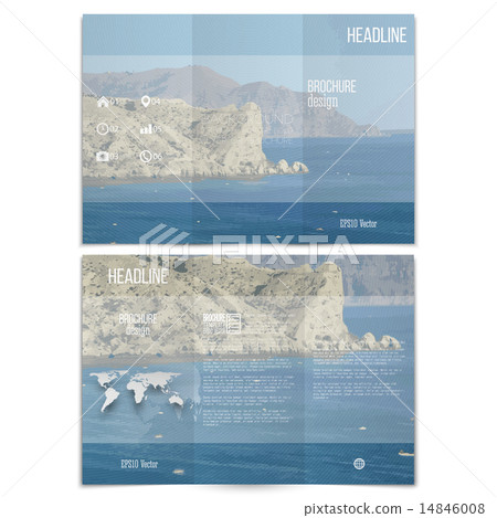 Realistic sea landscape. Brochure, tri-fold flyer or booklet for business. Modern trendy design vect 14846008