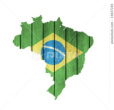 Brazilian Map With Wooden Flag 14847285