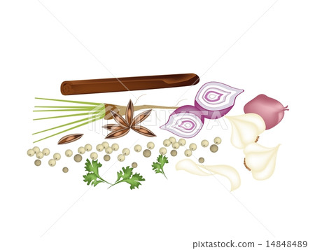 Heap of Chinese Spices on White Background 14848489